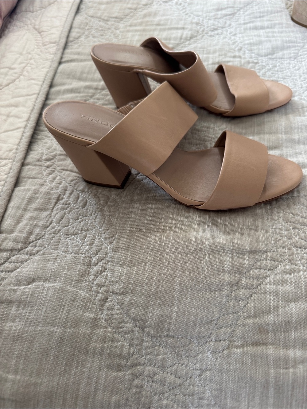 Vince Tan Block Heel Double-Strap Slide Sandals